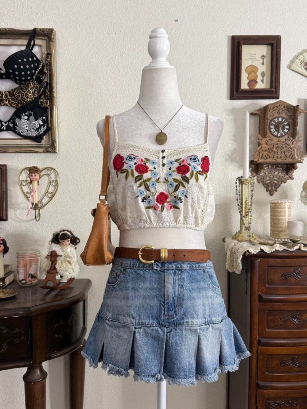 Boho dainty floral embroidered cropped romantic blouse